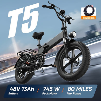 T5 Electric Mountain Bike - Adult E-Bike with Removable Large-Capacity Battery, 745W, 28MPH, 20×4.0 All-Terrain Tires, 7-Speed Adjustment, Black. Perfect for Christmas And Thanksgiving
