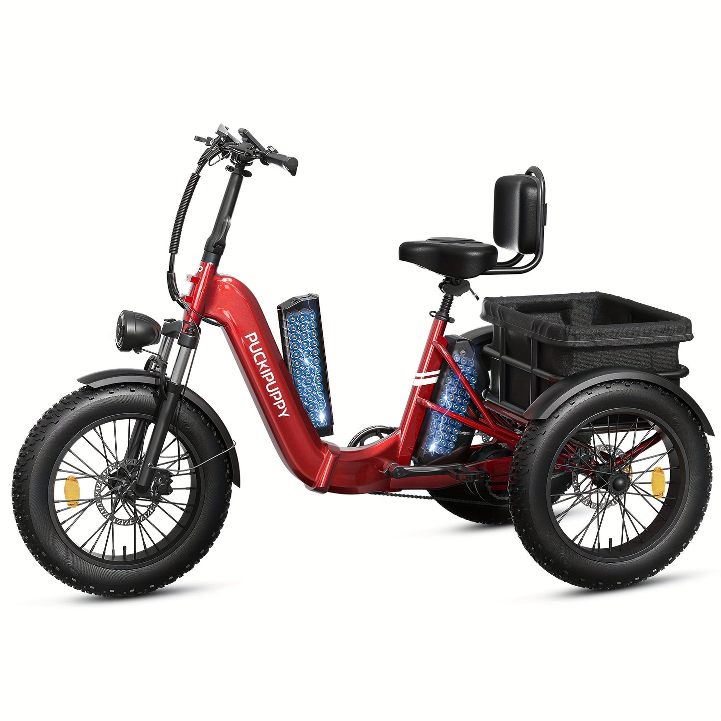 Dual Battery Electric Tricycle with 110-Mile High Range, Rear High-power Brushless Motor, 48V/15Ah&18Ah Removable Battery, 500lb Load Capacity, 20'' Tires And Large Basket, Suitable for Fishing/traveling, Essential for Elderly Travel(Husky Plus)