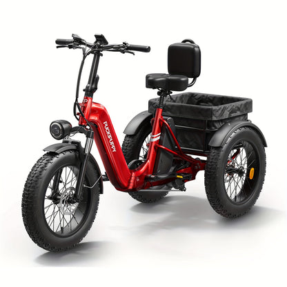 Electric Trike for Adult, Rear High-power Brushless Motor, 19MPH Commuter E-bike, 48V 18AH Cells Battery, Pickup Class 500 LB Load Electric Tricycle with 20" Tire And Large Basket, 60 Miles Range, for City And Mountain Road, Halloween Gift(Husky)