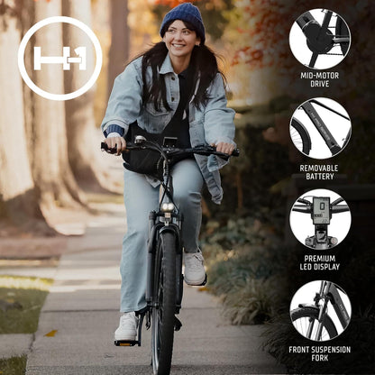 H-1 Pro Series Compass Electric Bicycle with 20 mph Max Speed, 500W Mid Motor, and Up to 51 Miles of Range E Bike for Teens & Adults