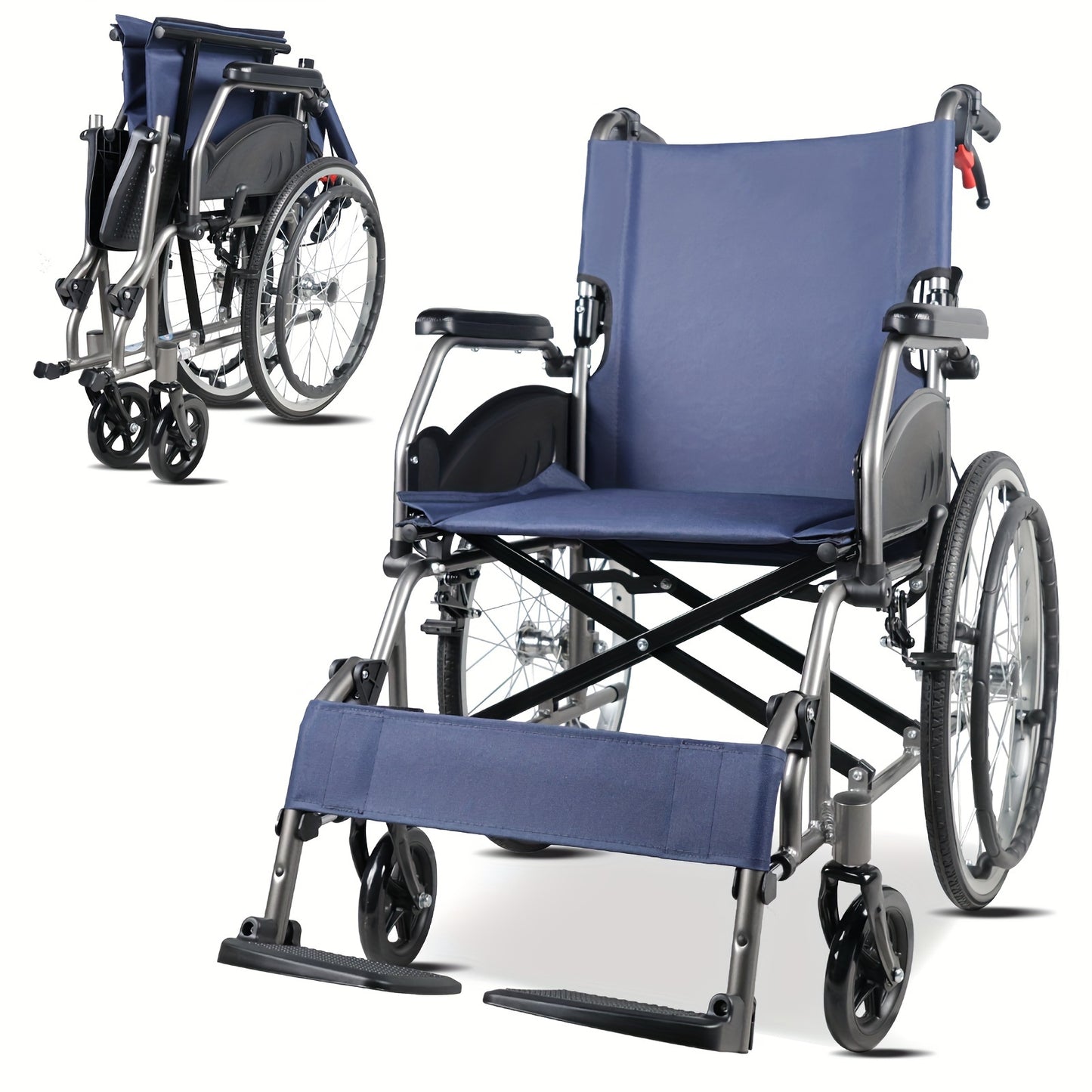 Multi-function Manual Wheelchair with Handbrake, Adult Wheelchair, Light Foldable Wheelchair, 20-inch Rear Wheel, Foldale Pedal, for Seniors