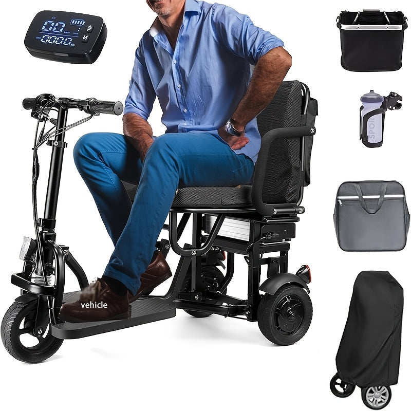 Electric Scooters For Adults And The Elderly, Three-wheeled, Lightweight, Foldable, Equipped With LED Headlights And Backpack Cup Holder Dustproof BagBasket, IncludingCharger, Can Be Easily Disassembled Into Lightweight Partsperfect Mother'sDay Gift