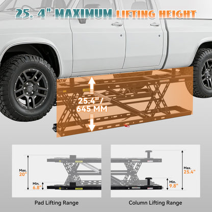 7000lb to 8000lb car lift designed for home garage workshop auto repair, suitable for sedan SUV pickup and most universal vehicles, ideal for maintenance inspection and underbody work.