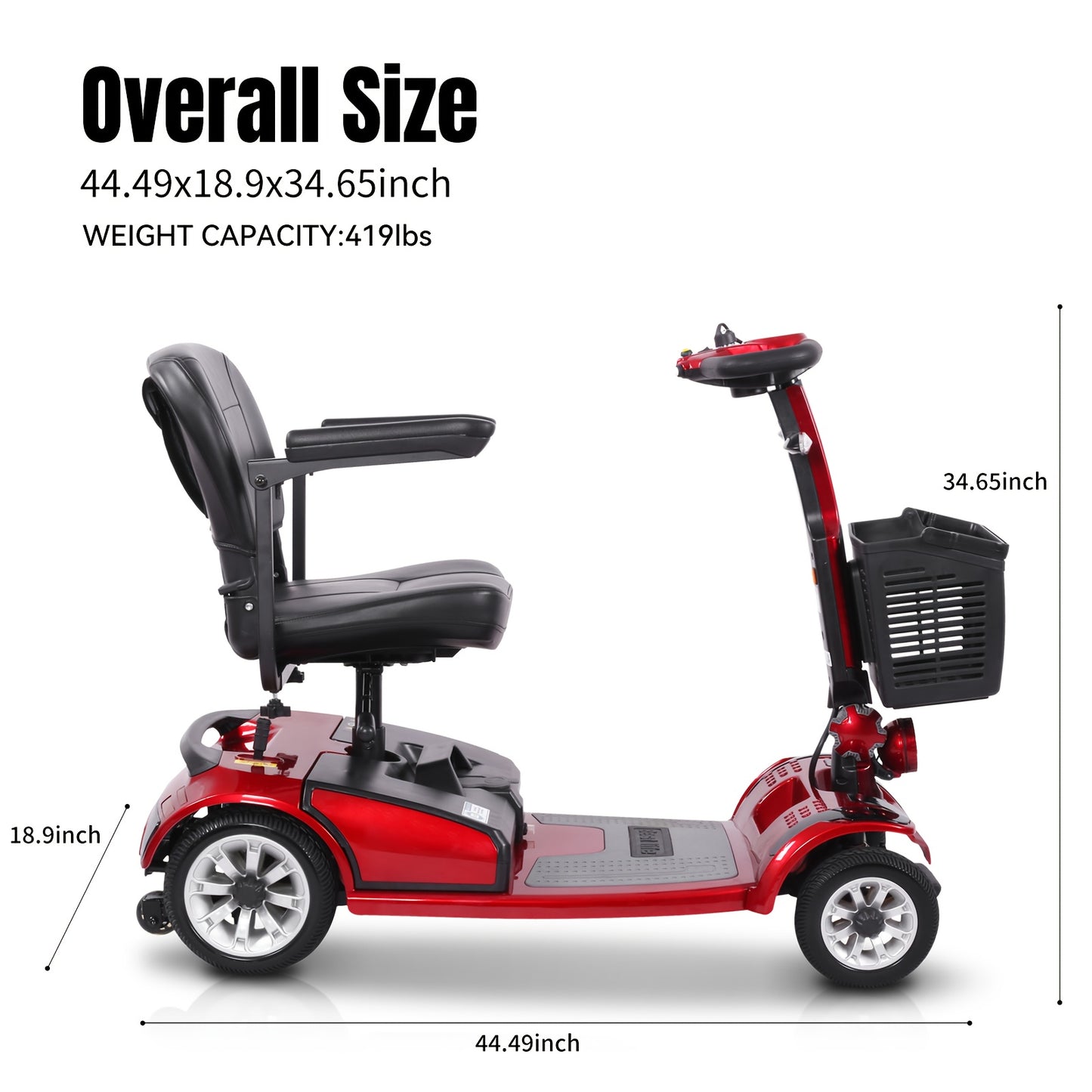 Foldable Four Wheel Mobility Scooter For Transporting Adults And Elderly, Electric Scooter With Removable Battery, 360° Swivel Seat, Front And Back Signal Lights, Tools Free Assemble, 8 Inch, 9 Inch Solid Tires Electric Mobility Aid