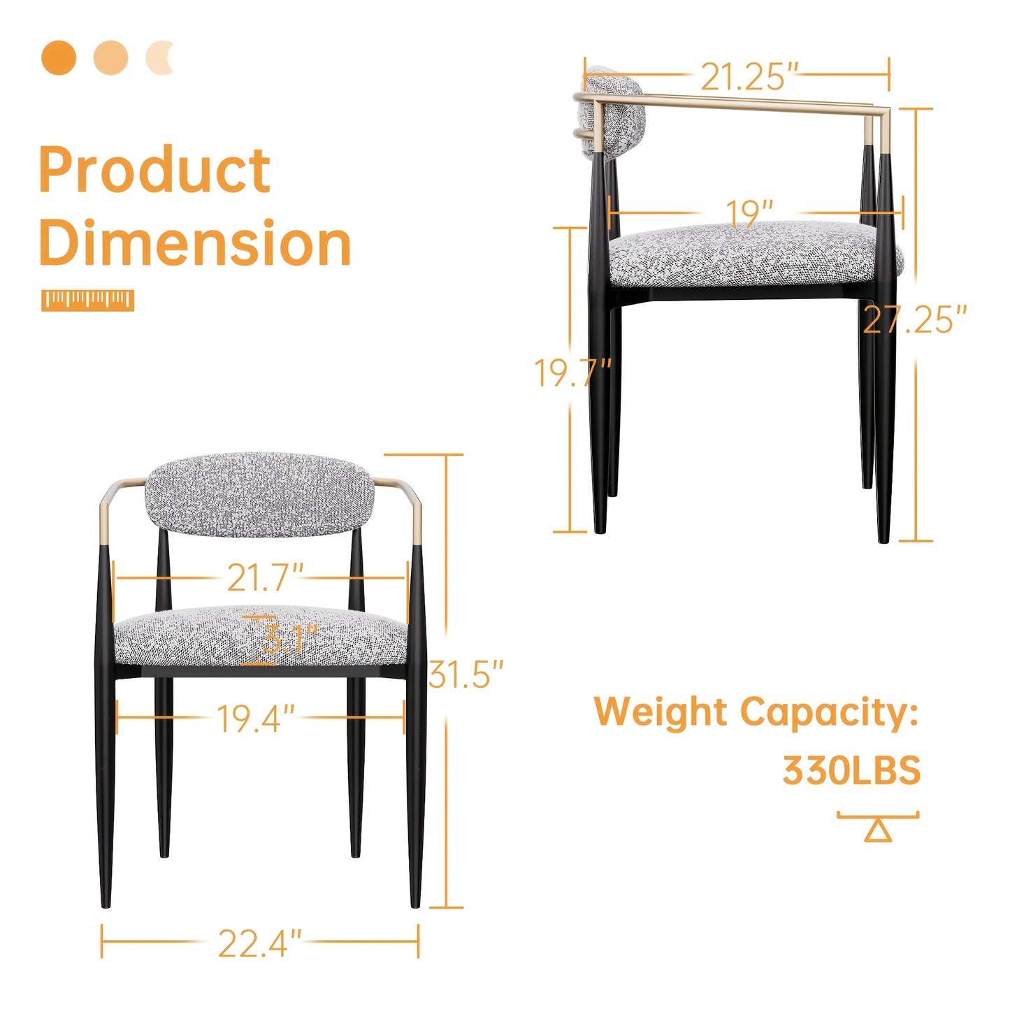 Morden Fort Black Modern Dining Chairs, Boucle Armchair Set Of 2 For Kitchen, Reception Room, Living Room, Bedroom, Restaurant