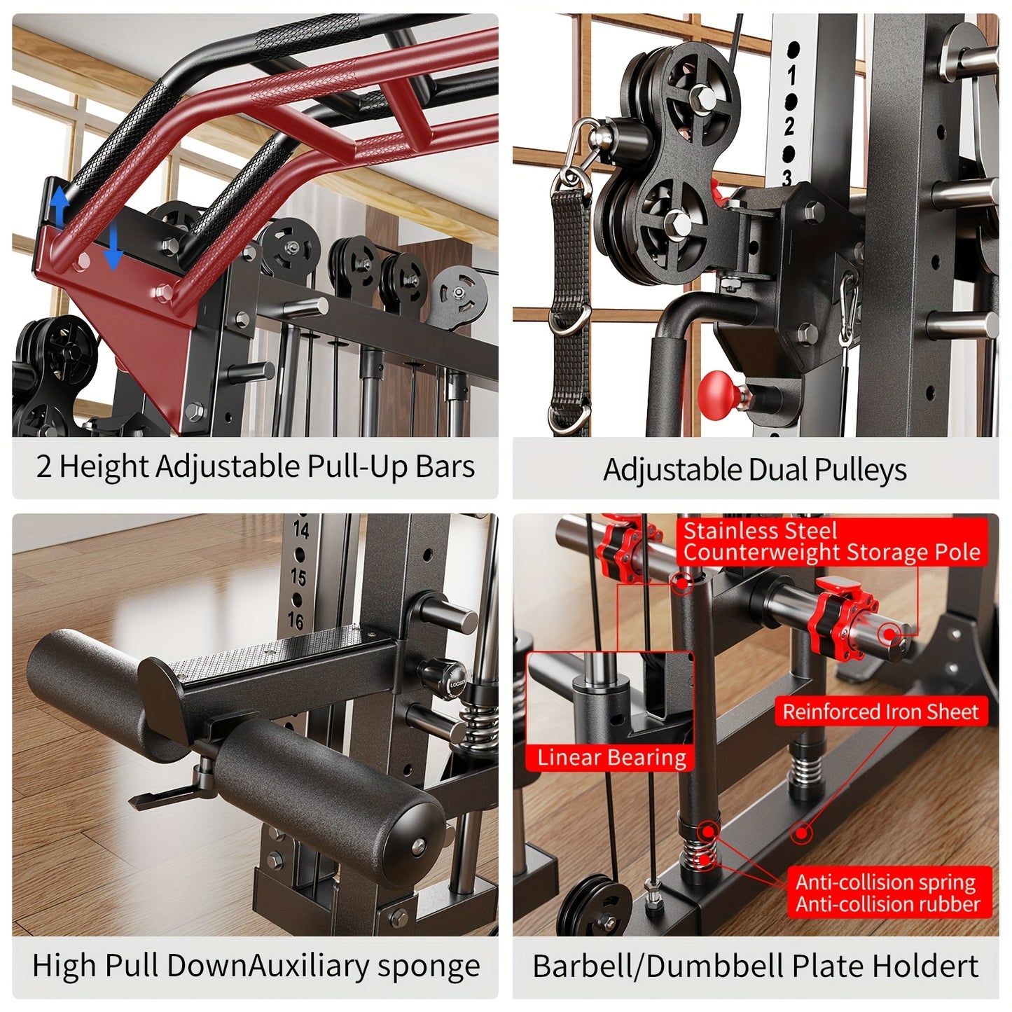 Smith Machine, Multi-function Squat Rack Power Cage L05 with Cable Crossover System, Strength Training Equipment, with Optional Weight Bench, Barbell Weight Set, for Home Gym