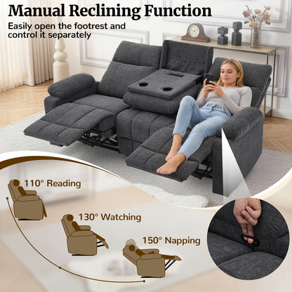 Three-Person Sofa Design, Middle Backrest Flip Design, Three-Seat Reclining Sofa, Recliner Sofa with USB Port, Manual Living Room Sofa