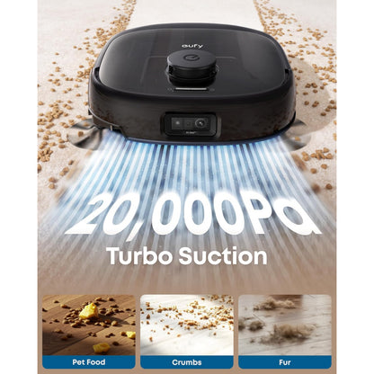 eufy Like-New E25 Omni Robot Vacuum and Mop Combo, HydroJet System, 20, 000Pa Turbo Suction, Zero-Tangle Design, Edge-to-Corner Deep Cleaning, Auto-Empty & Self-Cleaning All-in-One Station (Renewed)