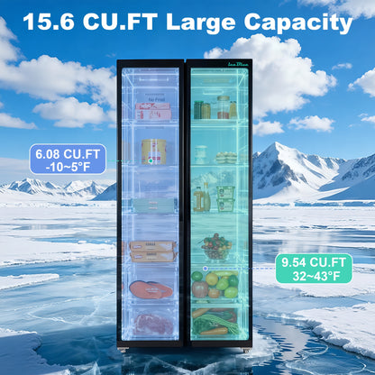 Iceblue 15.6 Cu. Ft. Black Stainless Steel Side-By-Side Refrigerator - Independent Left Freezer And Right Fridge Temperature Control