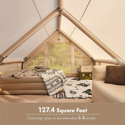 Classic Inflatable Camping Tent for 6-10 Person, 4 Season Blow Up Tent with Mesh Windows & Pumps