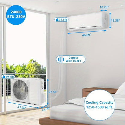 24000 BTU Mini Split Air Conditioner with Inverter Technology, 21 SEER, 230V/ 60Hz, Washable Air Filter, Quiet Cooler and Heater, Smart Operation, Perfect for Home, Bedroom