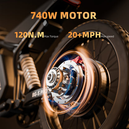 Electric Bike for Adults, 740W Peak Motor High-Power 60V 32Ah Battery, 20 Range, All-Purpose Commuter & Dirt Bike for Adults BG-S PRO