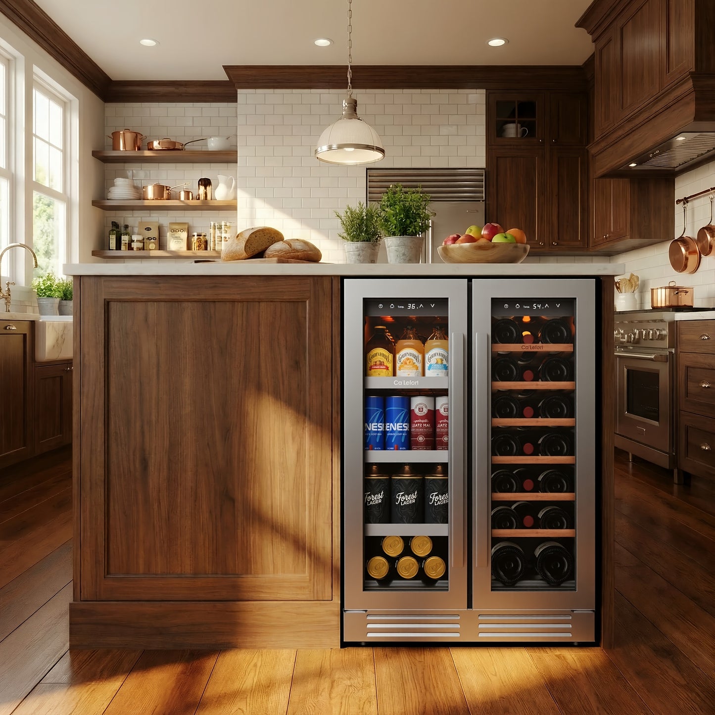 24 Inch Dual Zone Wine And Beverage Refrigerator Cooler - 60 Can And 20 Bottle LED Beverage Fridge - US 115V & Wine Refrigerator with 34°F -54°F Temperature Control, Beverage Cooler Built In Or Freestanding, Perfect for Home/Kitchen(4.10 Cu.ft)