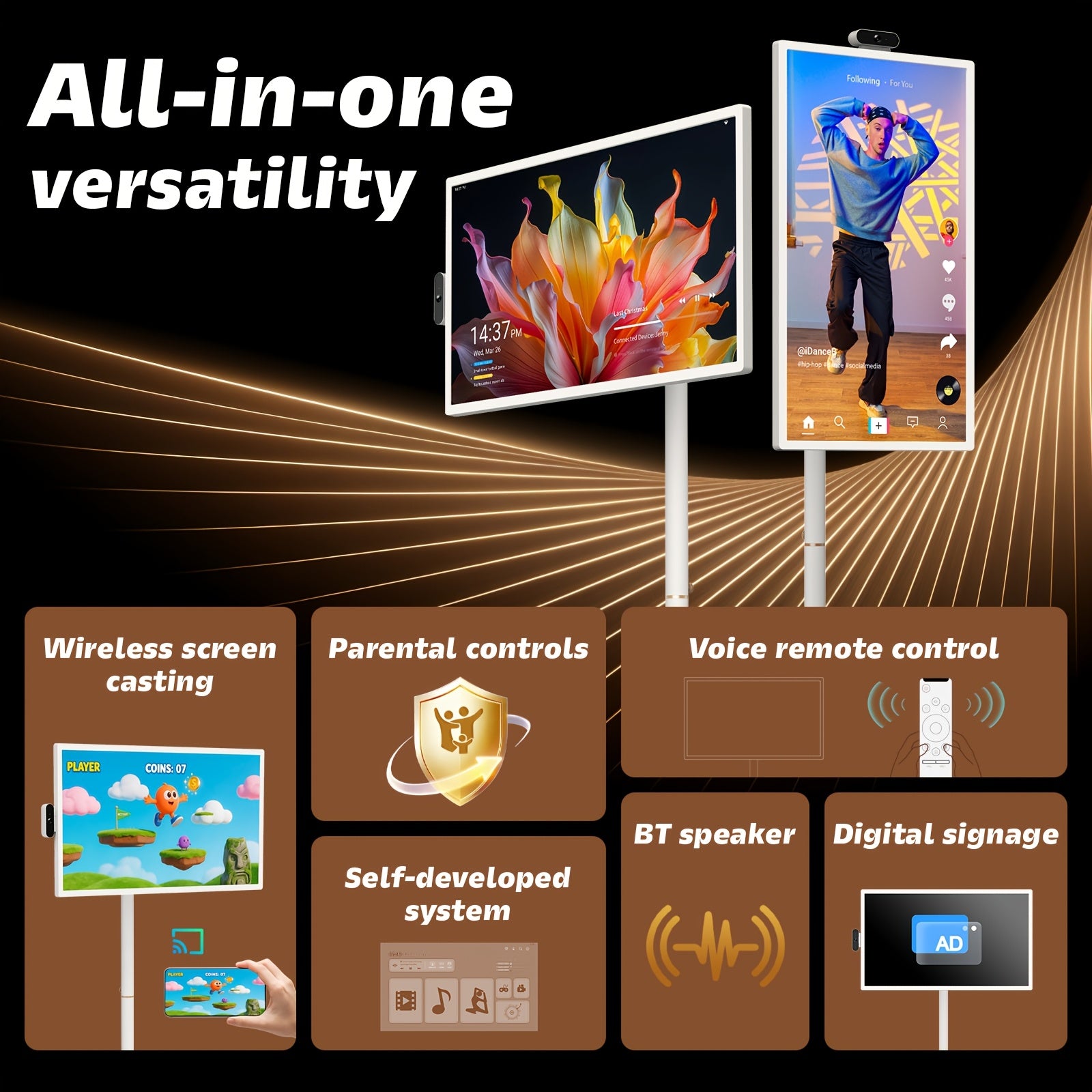 Apolosign 32" 4K UHD Giant Tablet On Wheels Portable Smart TV Touchscreen Gaming Monitor