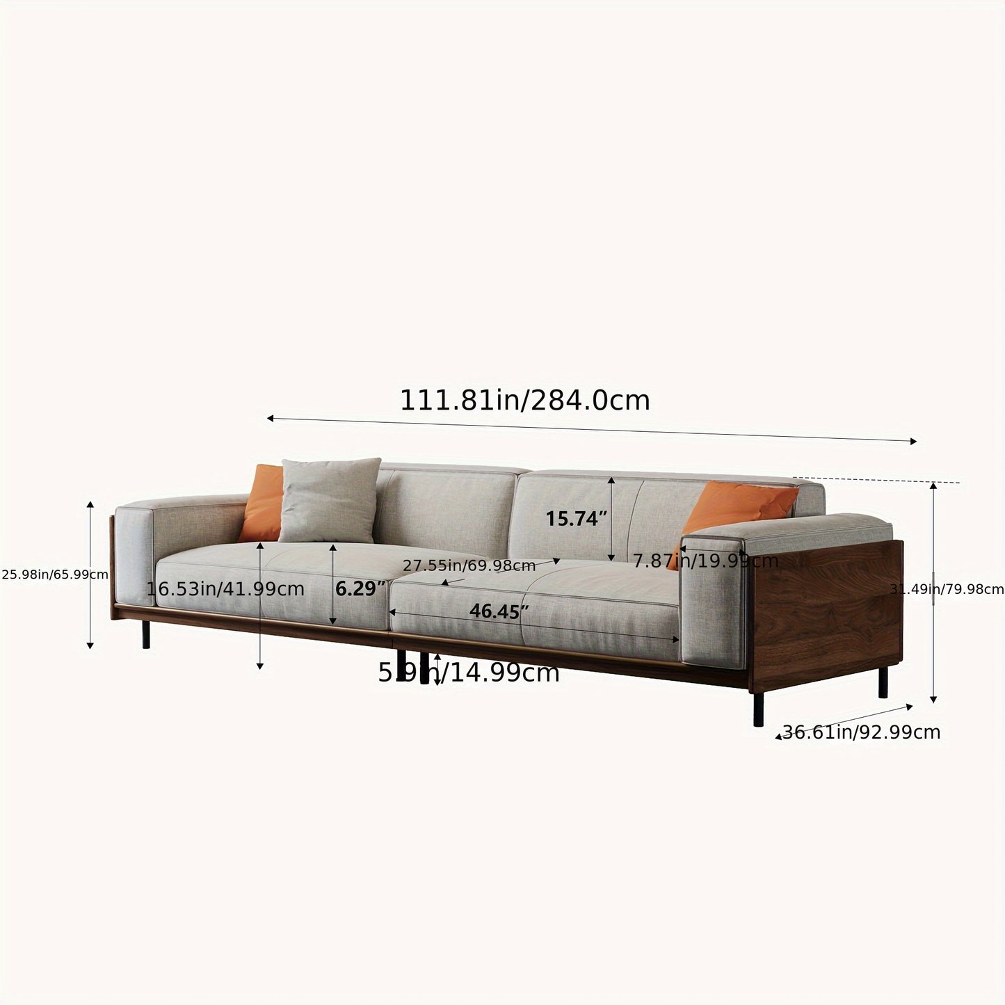 Modern Minimalist Outdoor Sofa, 111.81", Cushioned Linen Fabric, Metal Frame, For Garden And Patio