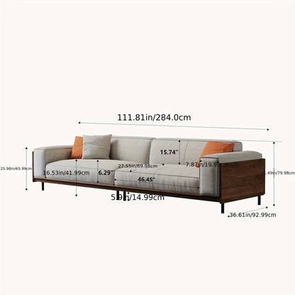 Modern Minimalist Outdoor Sofa, 111.81", Cushioned Linen Fabric, Metal Frame, For Garden And Patio