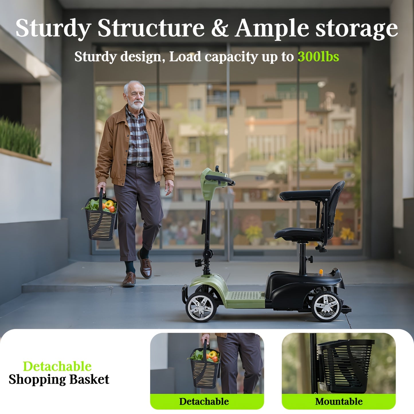 250W Foldable Electric Scooter, 24V 15.5Ah Battery, Offers A 14-17 Mile Range And Speeds Of 5-6 Mph. It Features Tires, Supports 300 Lbs, And Includes A Charger, Phone Holder, And Tool Kit, Ideal For Senior Shopping Trips.Best Holiday Gift