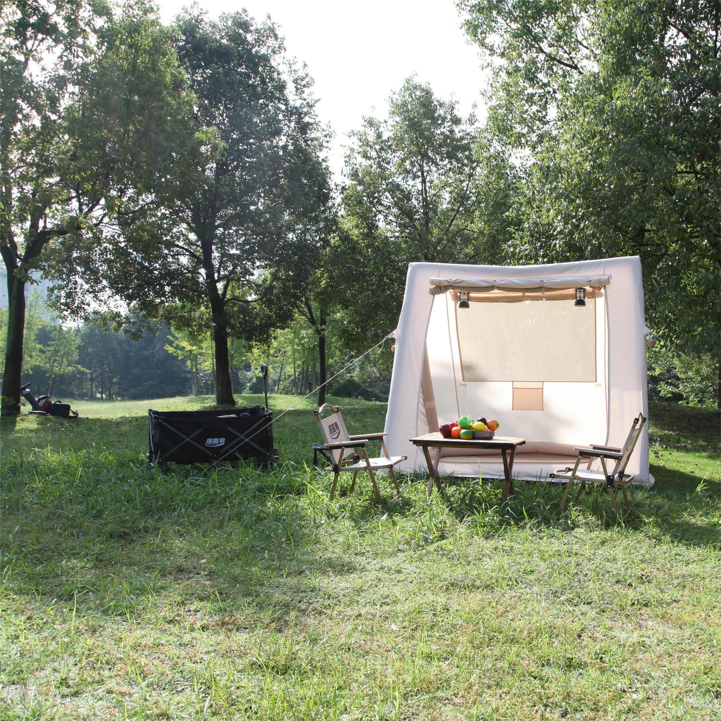 1pc Portable Foldable Inflatable Camping Tent with Canopy, 4 Seasons Oxford Cabin Tent, 2-4 Person Hut Trip Tents Sun Shelter, Easy Setup Outdoor Oxford Tents, Self-Supporting Structure Inflatable Air Tent with Pump