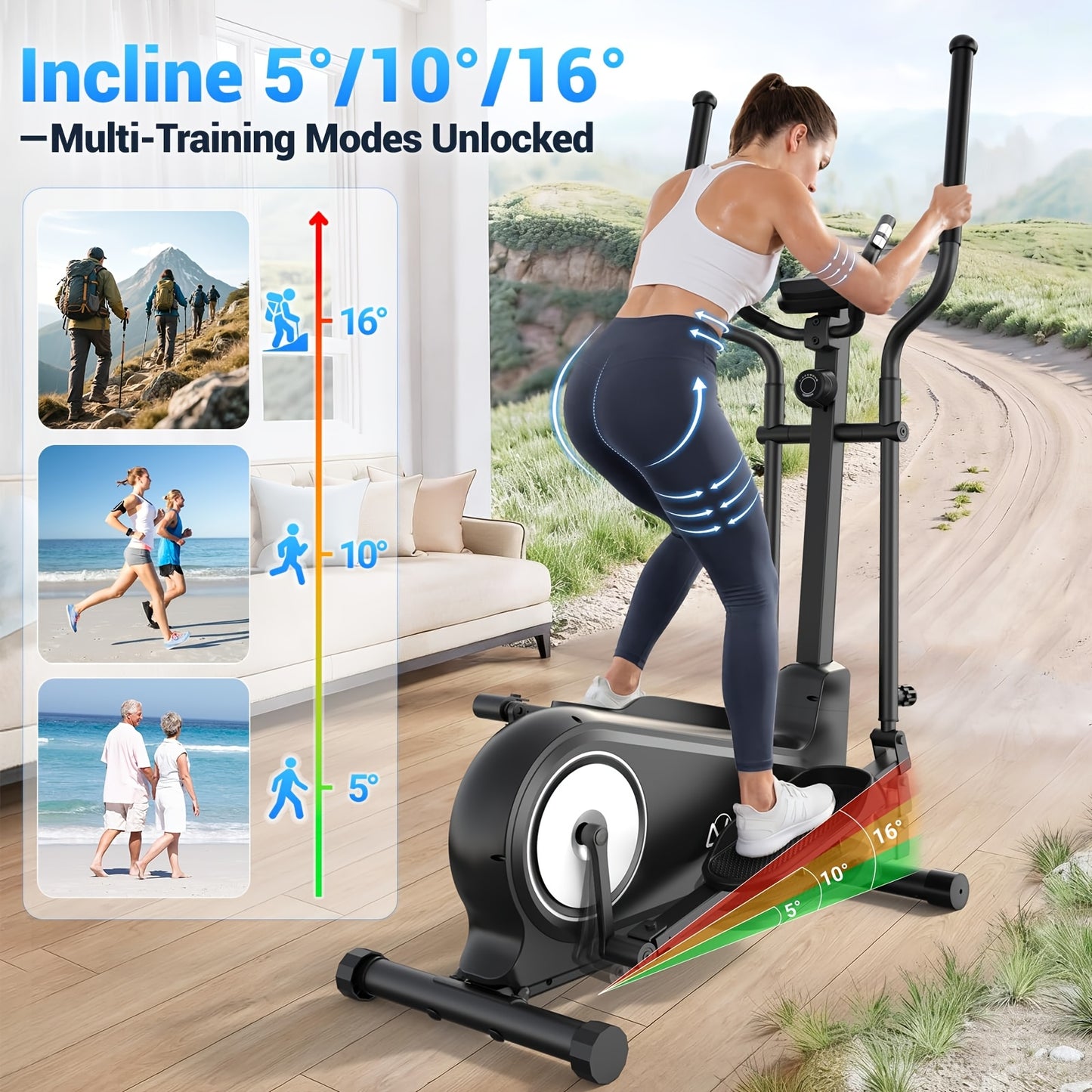 Elliptical Trainer, a Home Elliptical with an Ultra-quiet Magnetic Resistance System, Featuring 16 Resistance Levels, a Foldable Home Elliptical with an LCD Display, a Christmas Gift for Family and Friends