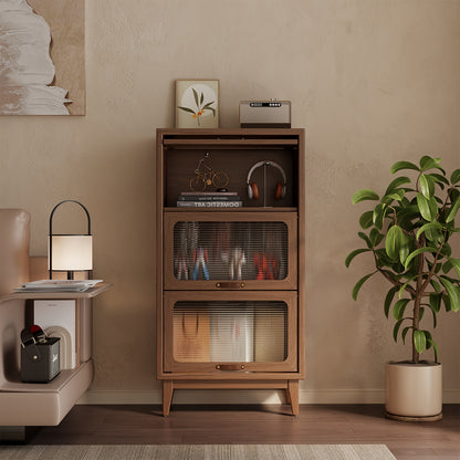 Wooden Bookshelf Multi Layer Bookshelf With Tempered Cabinet Glass Door, Brown Decorative Cube Storage Box, Bookshelf Multi Functional Storage Cabinet, Suitable For Kitchen, Home, Office