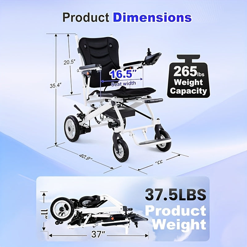 25 Miles Adult Electric Wheelchair Light Foldable, Weighing Only 37 Pounds Folding Electric Wheelchair With Rear Control, 2*10AH Removable Lithium Battery With Water Cup Holder Backpack Dust Bag Suitable For People With Disabilities