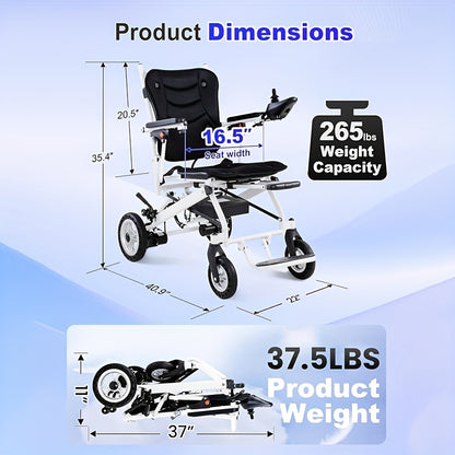 25 Miles Adult Electric Wheelchair Light Foldable, Weighing Only 37 Pounds Folding Electric Wheelchair With Rear Control, 2*10AH Removable Lithium Battery With Water Cup Holder Backpack Dust Bag Suitable For People With Disabilities