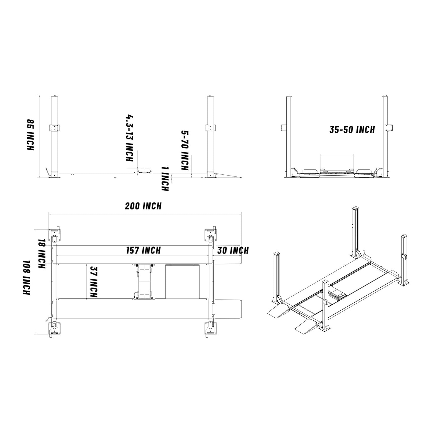 KT-4H850 Four Post Lift Car/Truck Parking Hoist with Casters 8500Lbs Lifting Capacity