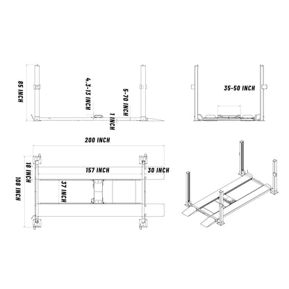 KT-4H850 Four Post Lift Car/Truck Parking Hoist with Casters 8500Lbs Lifting Capacity