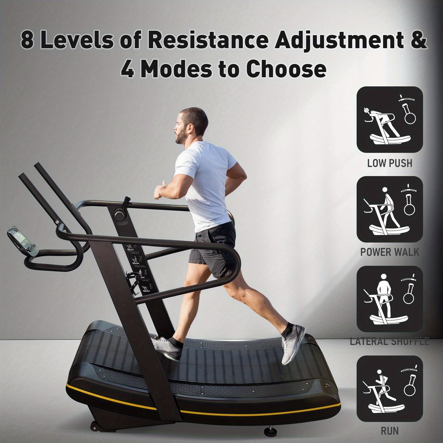 Manual Curved Treadmill, 8-Level Resistance, LCD Display, Non-Electric Fitness Equipment For Home & Gym, Cardio & Anaerobic Training