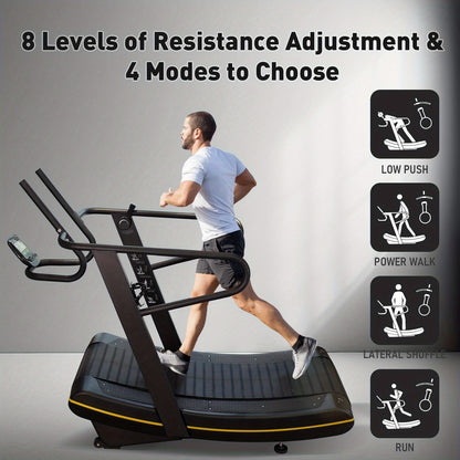 Manual Curved Treadmill, 8-Level Resistance, LCD Display, Non-Electric Fitness Equipment For Home & Gym, Cardio & Anaerobic Training