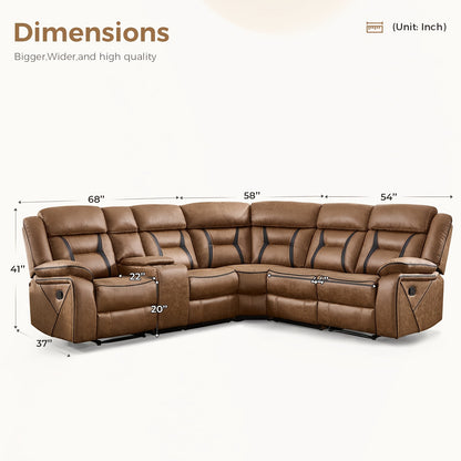 Contemporary Synthetic Faux Leather Reclining Sofa Collection, 5-Seater Couch Featuring Cup Holders And Storage, Ideal for Living Rooms And Offices