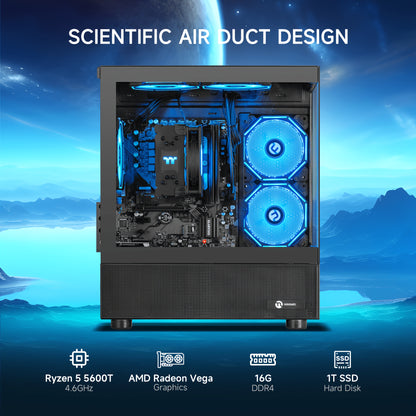 Ningmei Gaming PC AMD R5 5600GT AMD Radeon Vega 7 1 TB SSD 16GB RAM 6RGB Fans Gaming Desktop
