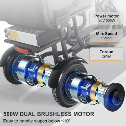 3 Wheel Electric Scooter For Seniors, 500W Dual Motor Lightweight Folding Mobility Trike, 300 Lbs Capacity, Airline Approved Removable Battery For Travel