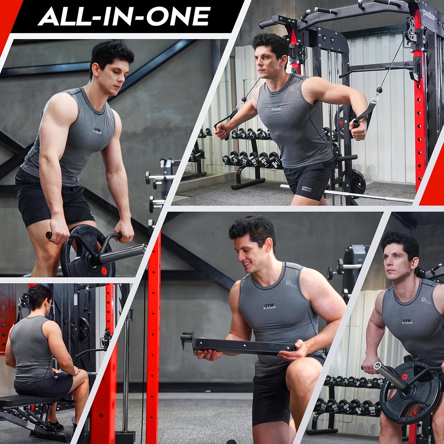 HASIMAN Multi-Functional Power Rack Cage with 2000 Pounds Capacity, LAT Pull Down J-Hooks, Dip Bars, T-Bar, Cable Handles And Other Attachments, Home Gym Exercise Machine, Comprehensive Workout Equipment