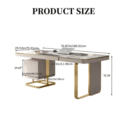 Luxury Marble Top Desk with Golden Frame - Modern Minimalist Writing Table Suitable for Home Office, Study Room, Bedroom, Marble Tabletop & Golden Frame, Assembly, Space-Saving for Small Spaces, Assembly Required