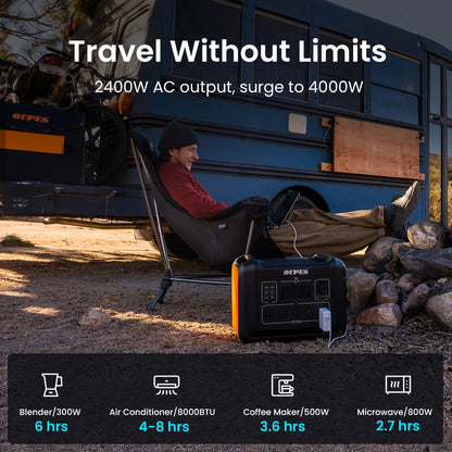 2400W 2232Wh Portable Power Station+240W Solar Panel Solar Generator LiFePO4 Battery, Pure Sine Wave AC Outlet, Solar Generator for Outdoors Camping Travelling And Emergencies Outdoor Generator