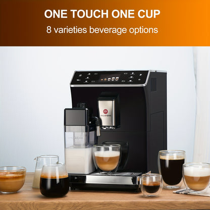 Mcilpoog Super Automatic Espresso Coffee Machine, Fully Automatic Espresso Machine With Grinder, Easy To Use Touch Screen Coffee Maker With Milk Frother.
