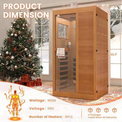 35.4"x 31.5"x 66.9" Sauna, 1 Person Sanua with Home, Indoor Dry Sauna, Carbon, Heater Panels, 8-Color Chromotherapy Lights