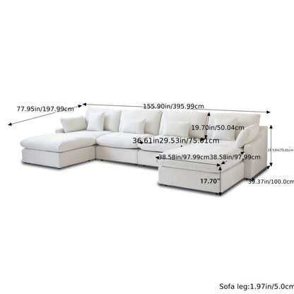 Oversized U-Shaped Modular Cloud Sofa - 155.9 Inches with Footstool - Modern Minimalist Deep-Seat Sofa for Living Room - Ultimate Comfort with Down-Filled Cushions - Covers Are Removable And Washable - Easy Design for Easy Assembly