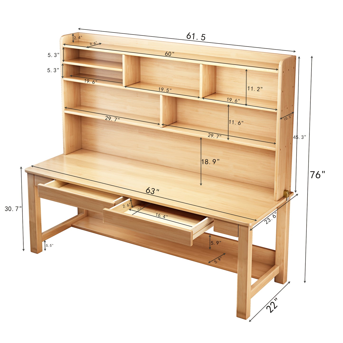 Solid Wood Desk And Cabinet Set with Drawers,Integrated Desk And Bookshelf, Under-desk Storage Rack, And Desk Cabinet. Simple Design,Lightweight, Versatile, Detachable, Suitable for Any Location, No Additional Decorations Required