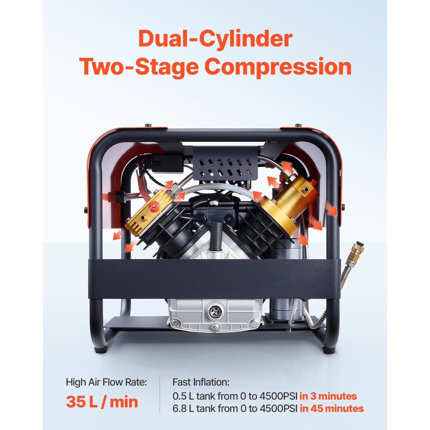 PCP Air Compressor 4500PSI/30Mpa 2-Cylinder Scuba Diving Tank Compressor External water cooling / Internal water cooling