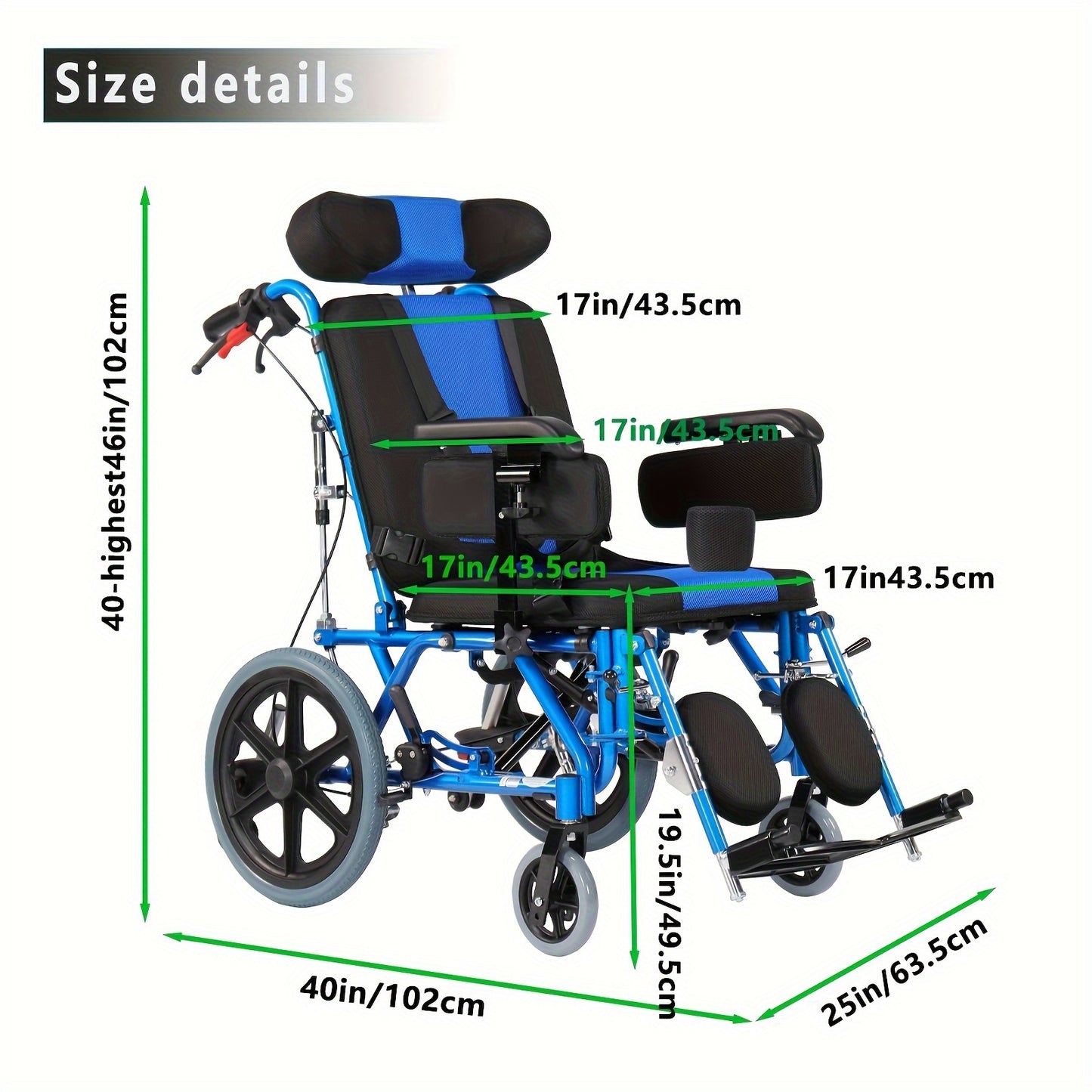 Foldable Pediatric Wheelchair for Kids & Children Cerebral Palsy, 17"Seat Width, 15"Rear Wheel Manual Folding Multi-Functional Wheelchairs