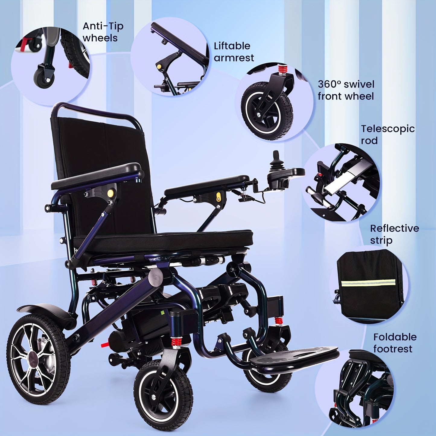 Upgrade Electric Wheelchair for Adults, Ergonomic Design Lumbar Protection Power Wheelchairs, Lightweight Foldable Motorized Wheel Chairs for Seniors, Airline Approved, 18.5" Wide Seat