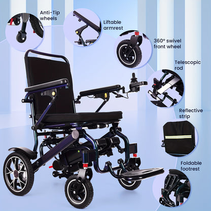 Upgrade Electric Wheelchair for Adults, Ergonomic Design Lumbar Protection Power Wheelchairs, Lightweight Foldable Motorized Wheel Chairs for Seniors, Airline Approved, 18.5" Wide Seat