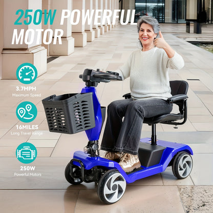 Foldable 4-Wheel Scooter for Seniors | 16 Miles Range | LED Headlight & Removable Storage Basket | Lightweight Portable Design, Fits In Car Trunk | Durable Frame for Indoor & Outdoor Use