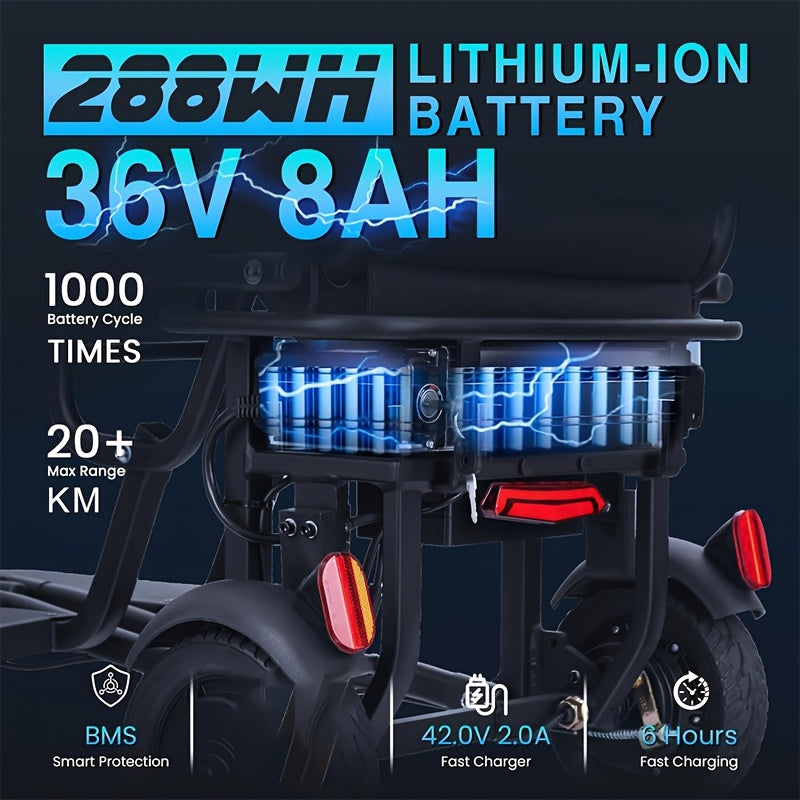 Electric Scooters For Adults And The Elderly, Three-wheeled, Lightweight, Foldable, Equipped With LED Headlights And Backpack Cup Holder Dustproof BagBasket, IncludingCharger, Can Be Easily Disassembled Into Lightweight Partsperfect Mother'sDay Gift