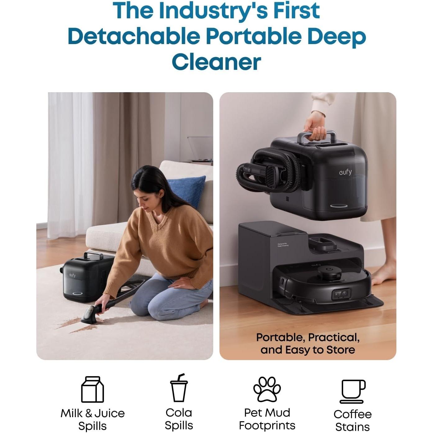 E28, Portable Deep Cleaner for Carpet, HydroJet System with Roller Mop, All-in-One Robot Vacuum and Mop Combo, Corner-to-Edge Cleaning (Renewed)