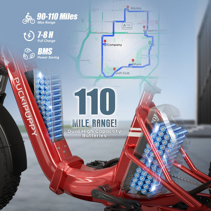 Dual Battery Electric Tricycle with 110-Mile High Range, Rear High-power Brushless Motor, 48V/15Ah&18Ah Removable Battery, 500lb Load Capacity, 20'' Tires And Large Basket, Suitable for Fishing/traveling, Essential for Elderly Travel(Husky Plus)