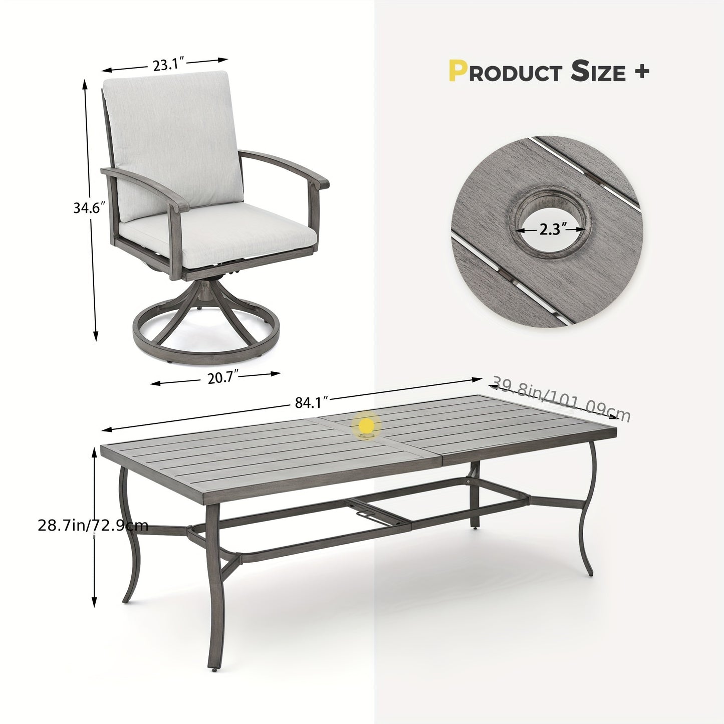 9pcs Aluminum Outdoor Patio Dining Set, 8 People Swivel Dining Chair Set, Outdoor Patio Furniture Set for Garden