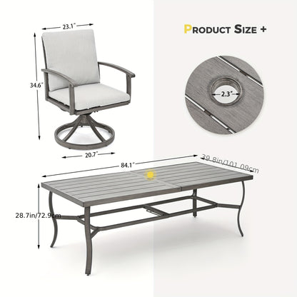 9pcs Aluminum Outdoor Patio Dining Set, 8 People Swivel Dining Chair Set, Outdoor Patio Furniture Set for Garden